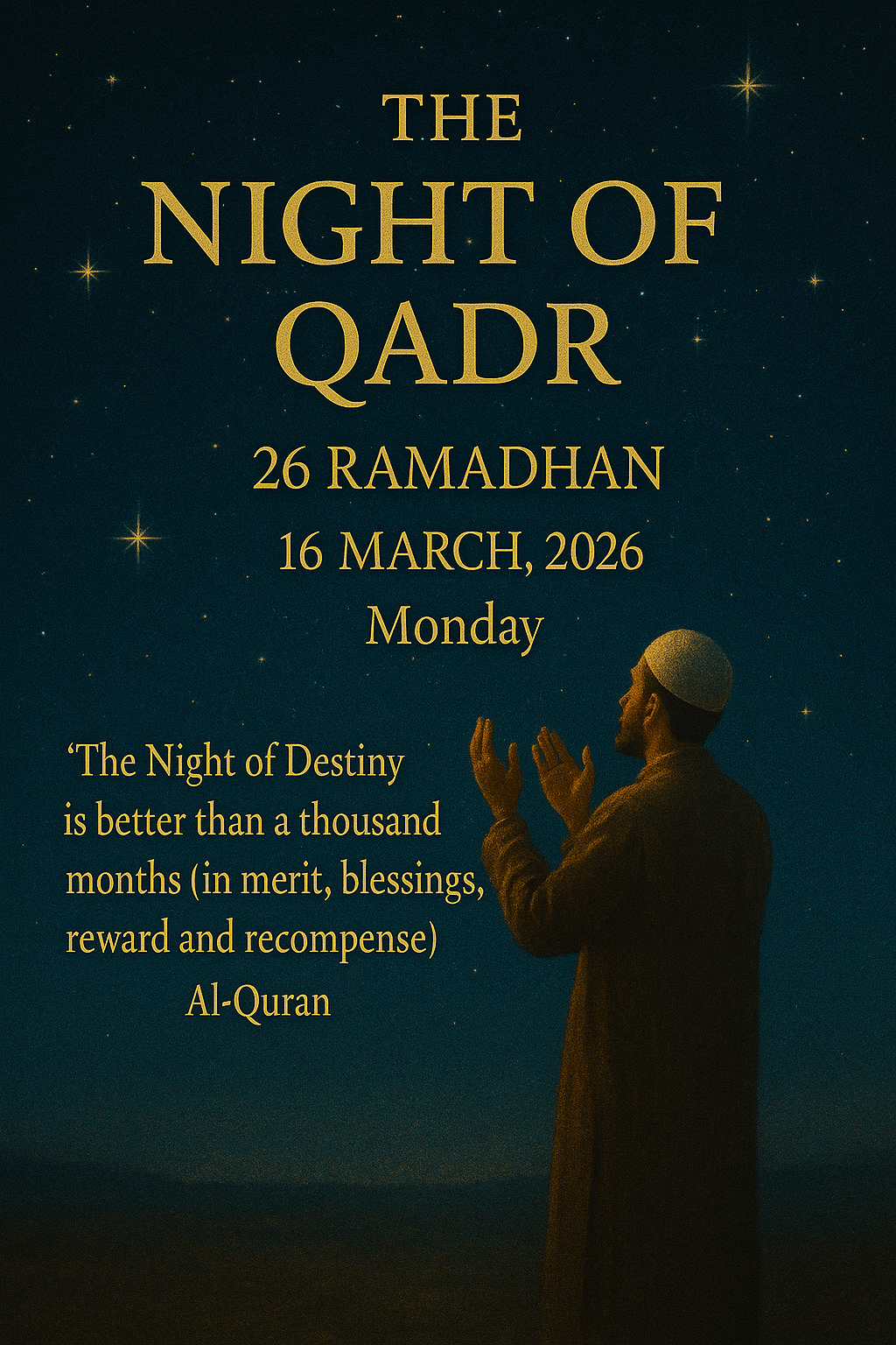 Night of QADR	26 Ramadhan	16 March,2026	Monday