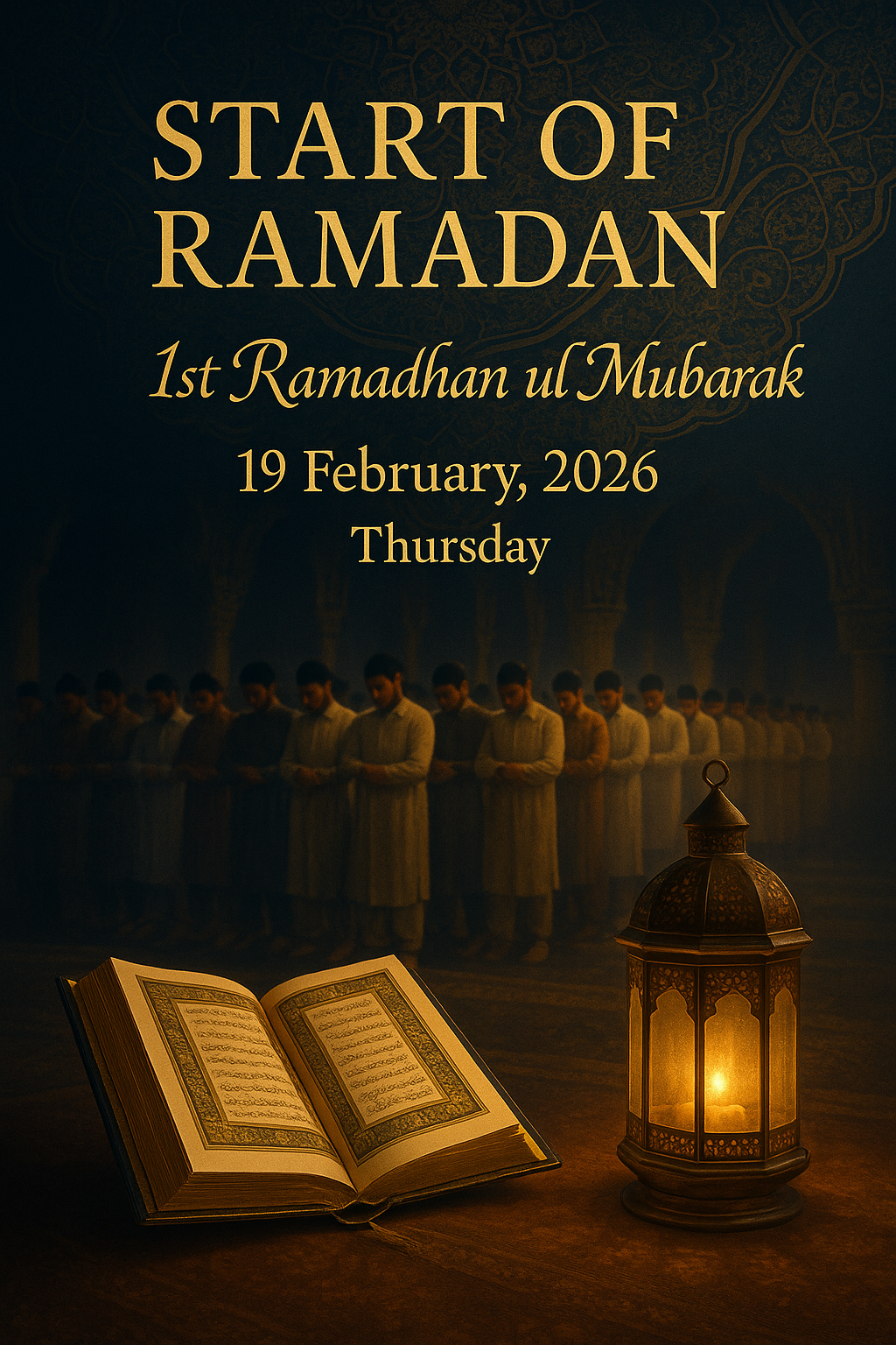 Start of Ramadha 1st of Ramadhan ul Mubarak	19 February,2026 Thursday